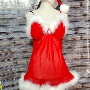 Sexy santa negligee with white fur trim